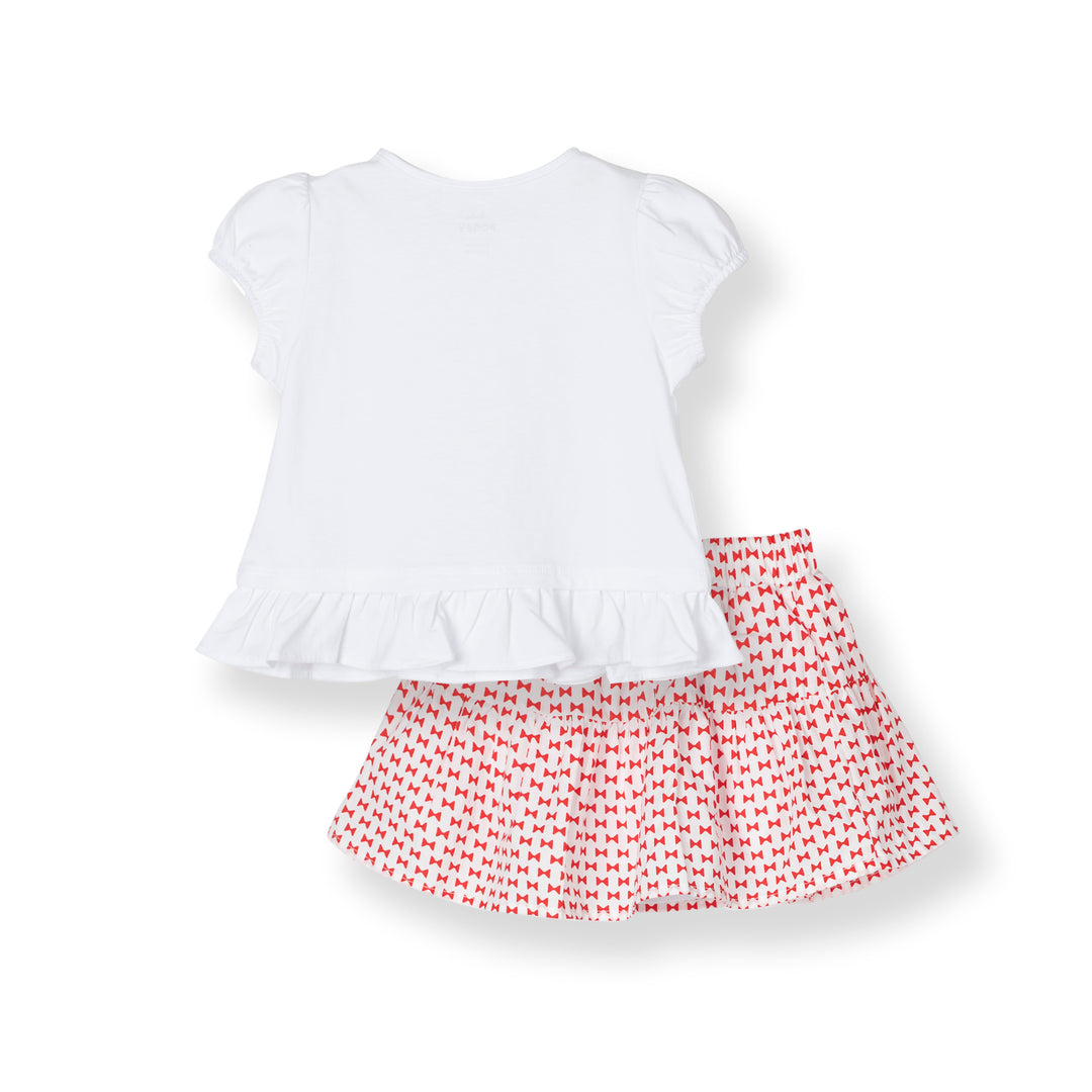 White Dotted with Bunny Prints Long Sleeve Top and Skirt Set