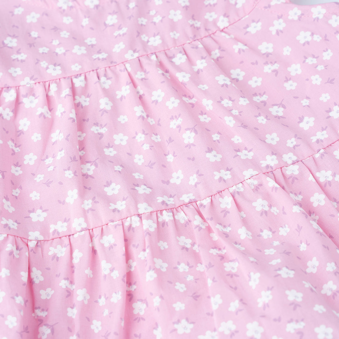 Light Purple Floral Print 2 Tier Blouse and Flower Print Long Pants Set