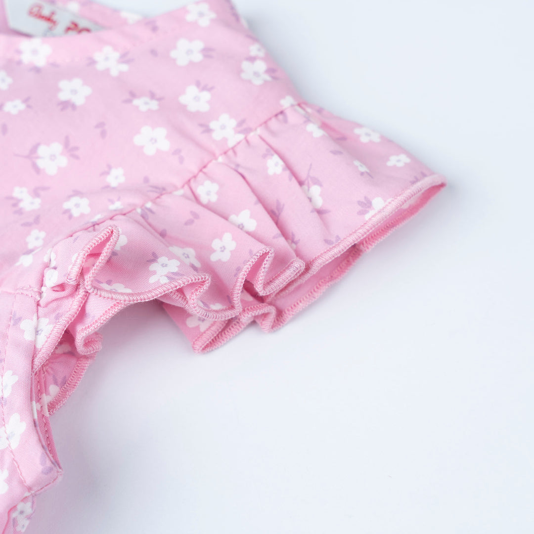 Light Purple Floral Print 2 Tier Blouse and Flower Print Long Pants Set