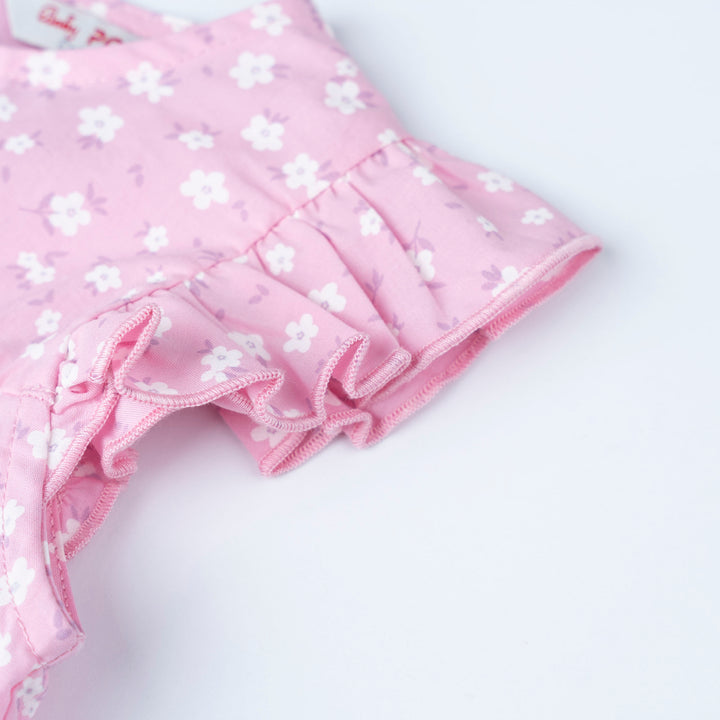 Light Purple Floral Print 2 Tier Blouse and Flower Print Long Pants Set