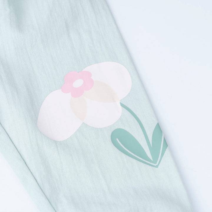 Light Purple Floral Print 2 Tier Blouse and Flower Print Long Pants Set