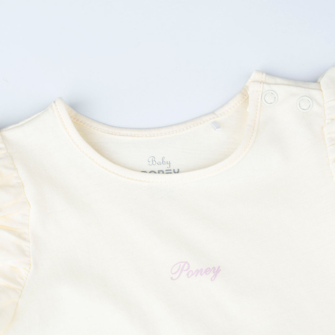 Cream Ruffles Sleeve Top and Flower Print Dungaree Set