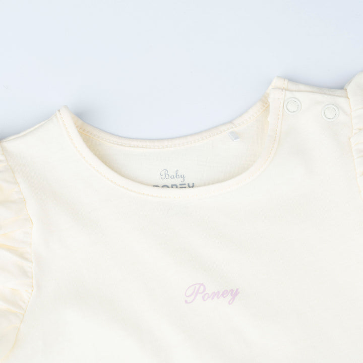 Cream Ruffles Sleeve Top and Flower Print Dungaree Set