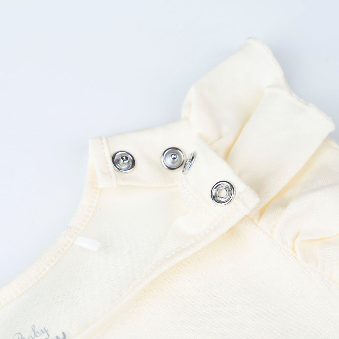 Cream Ruffles Sleeve Top and Flower Print Dungaree Set