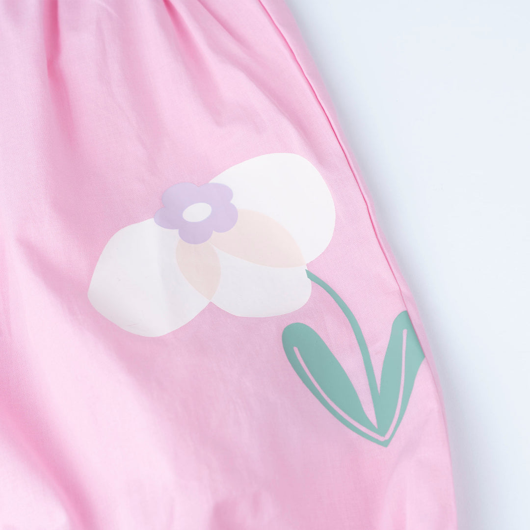 Cream Ruffles Sleeve Top and Flower Print Dungaree Set