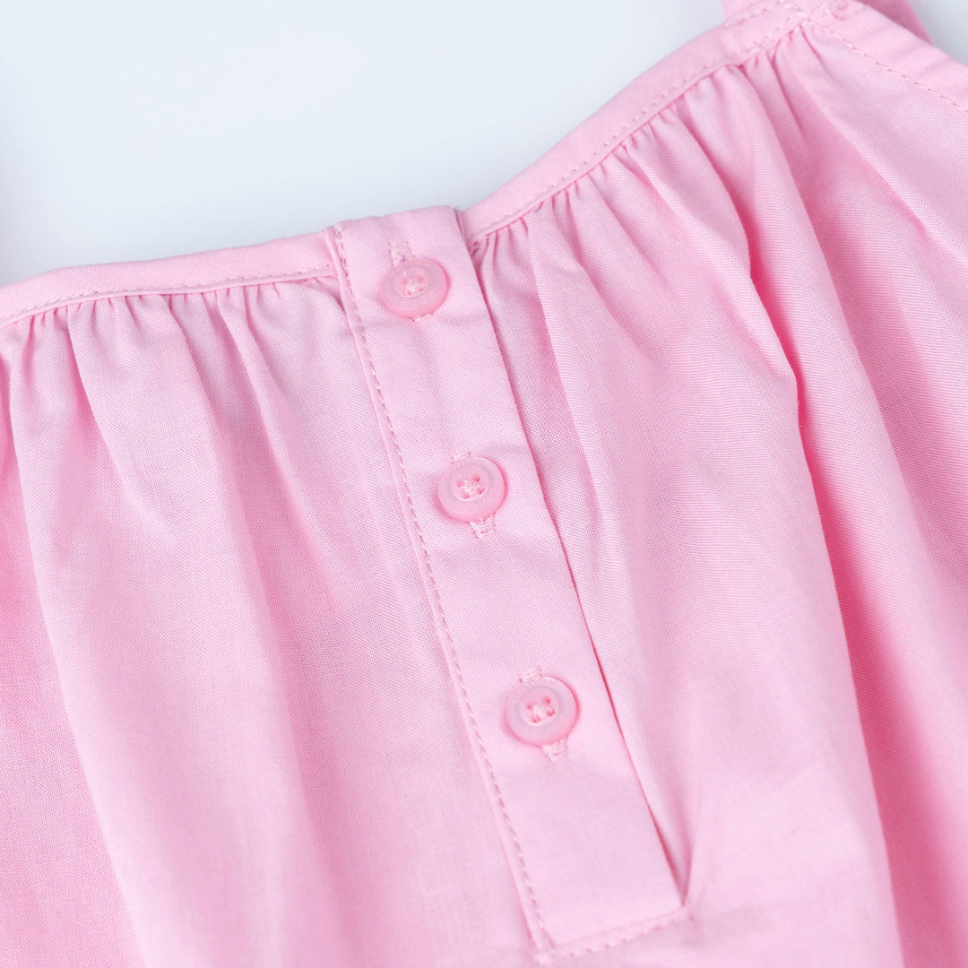 Cream Ruffles Sleeve Top and Flower Print Dungaree Set