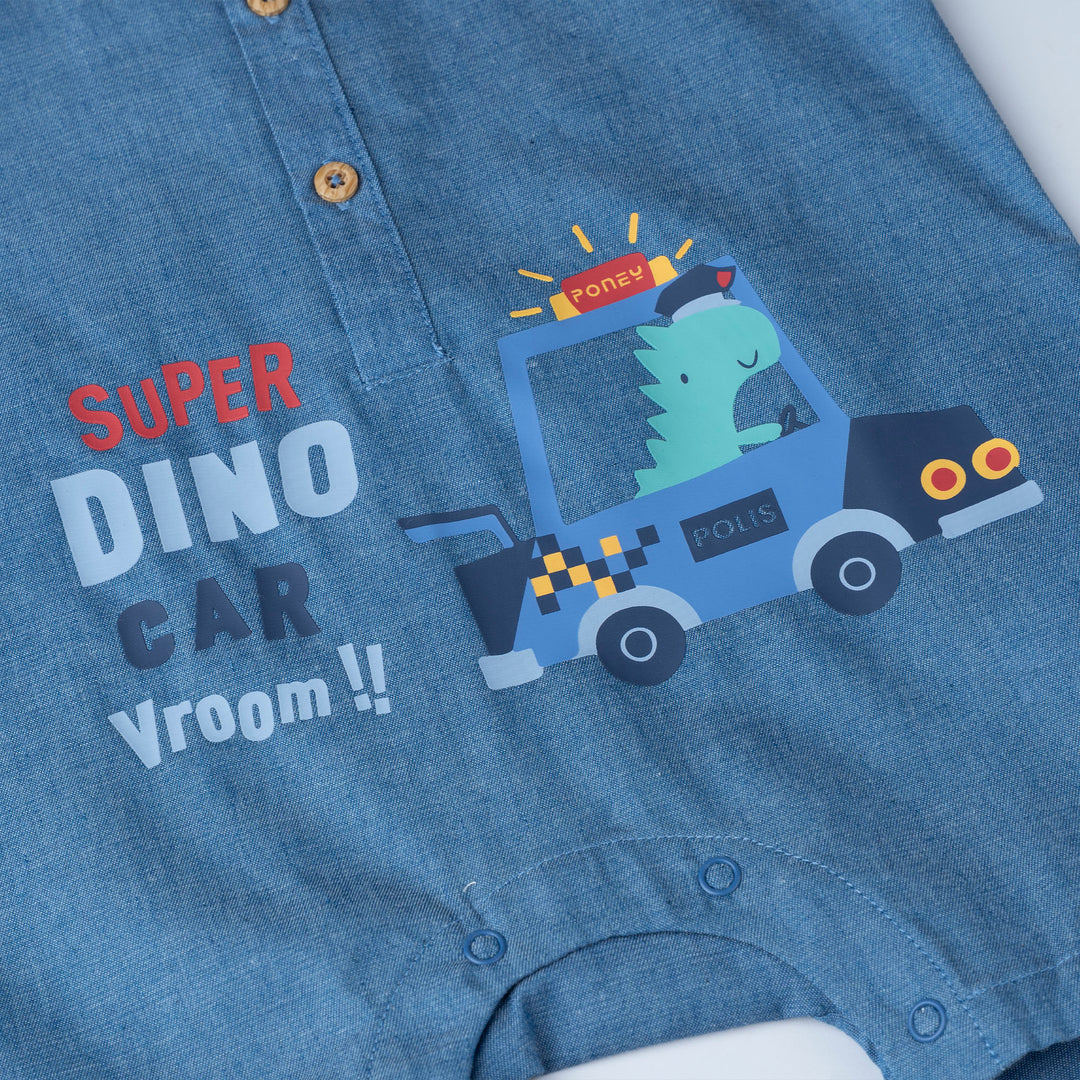 Dino Car Short Sleeve Polo Romper
