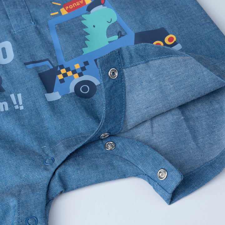 Dino Car Short Sleeve Polo Romper