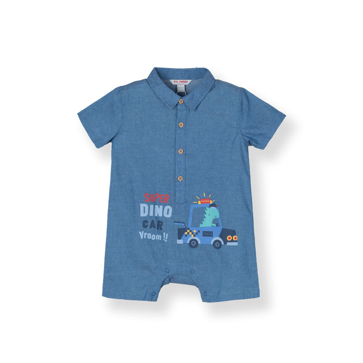 Dino Car Short Sleeve Polo Romper