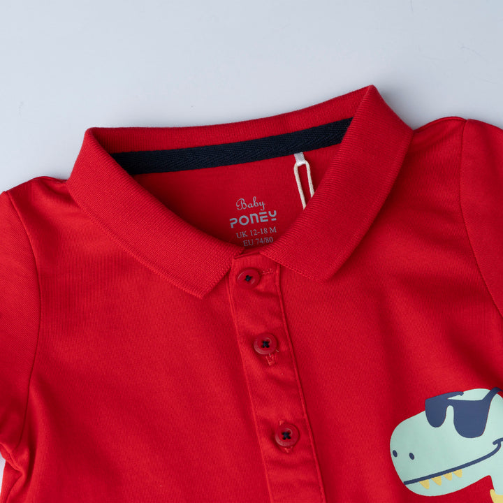 Short Sleeve Polo Bodysuit Dino Red