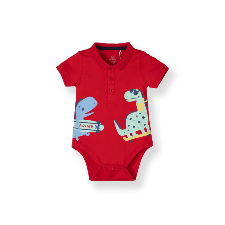 Short Sleeve Polo Bodysuit Dino Red