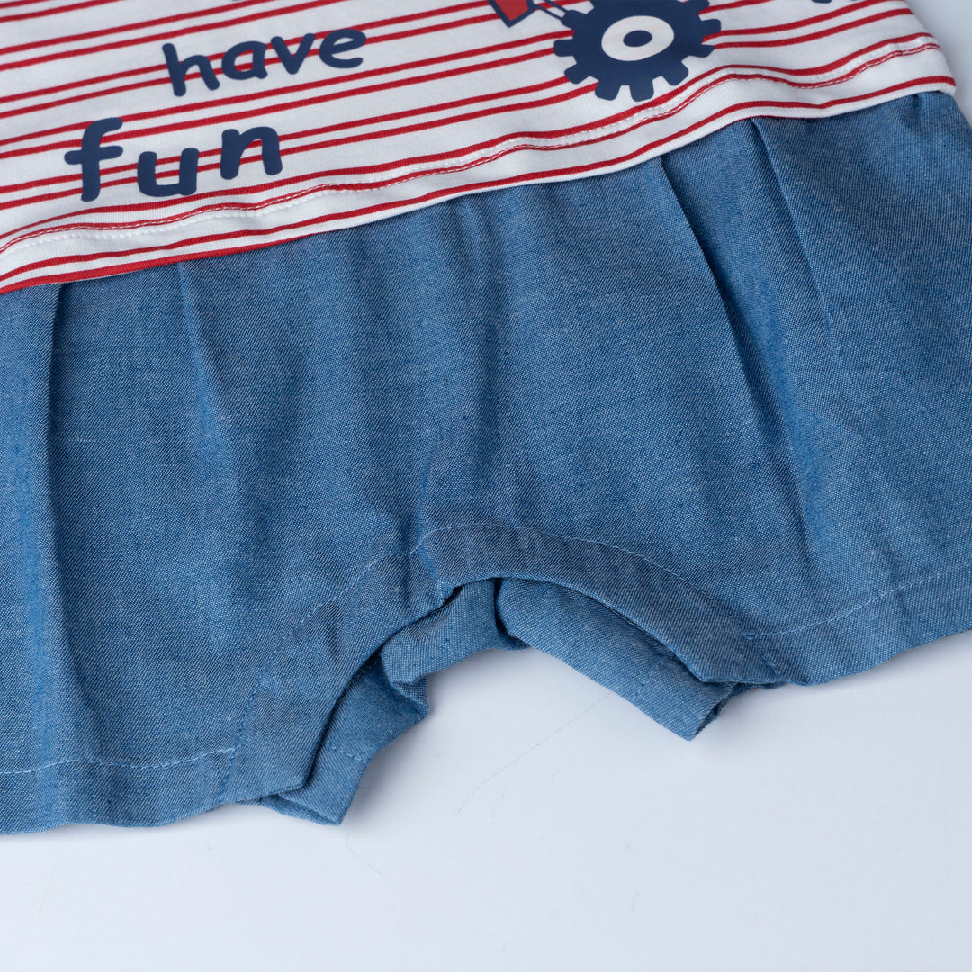 Combined Fabric Short Sleeve Romper