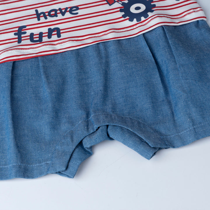 Combined Fabric Short Sleeve Romper