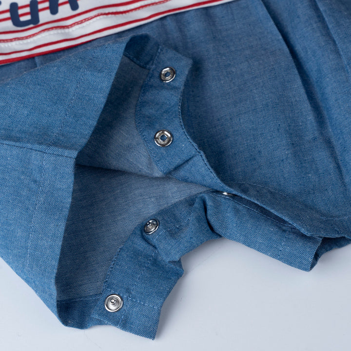 Combined Fabric Short Sleeve Romper