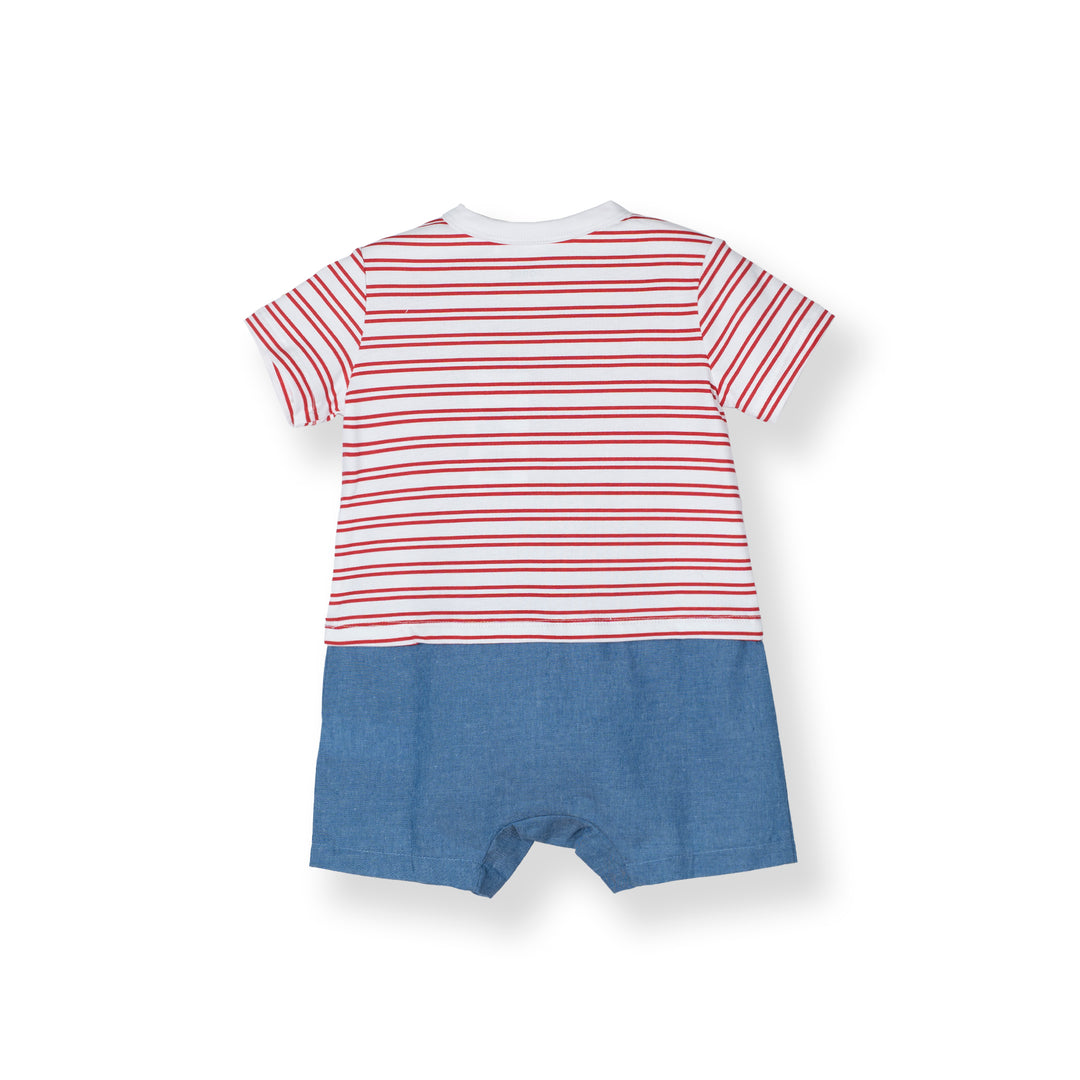 Combined Fabric Short Sleeve Romper