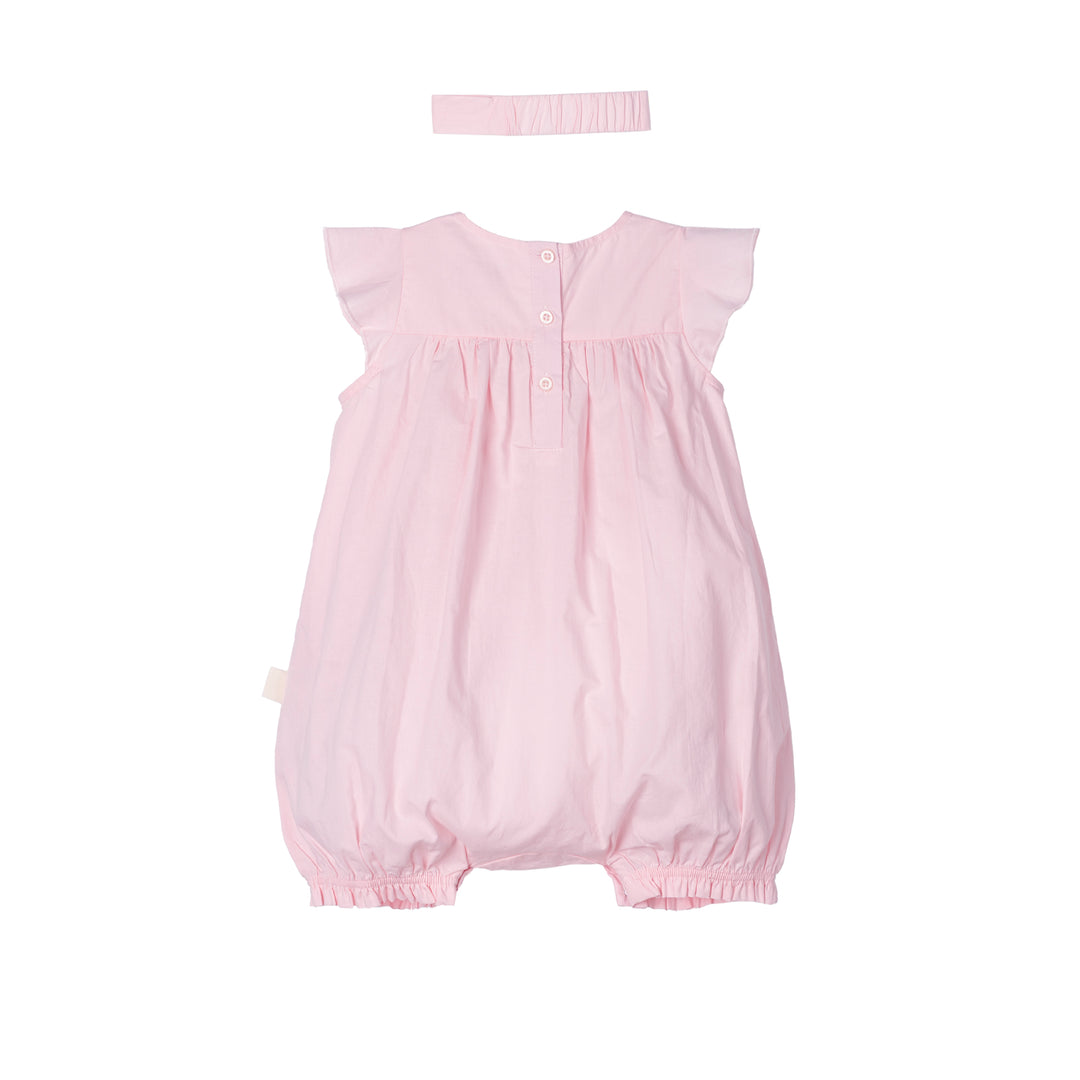 Smocking Short Sleeve Romper with Headband