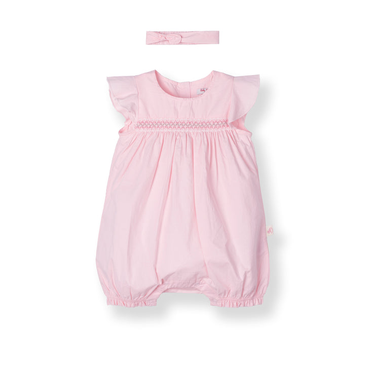 Smocking Short Sleeve Romper with Headband