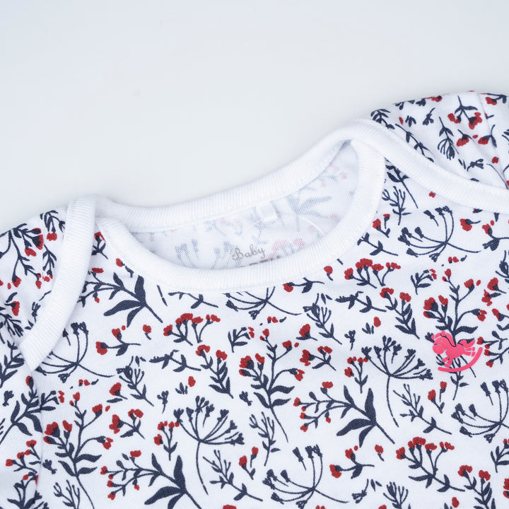 Poney Baby Girls White Tiny Flowers Short Sleeve Bodysuit