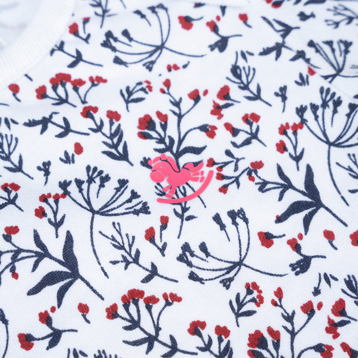 Poney Baby Girls White Tiny Flowers Short Sleeve Bodysuit
