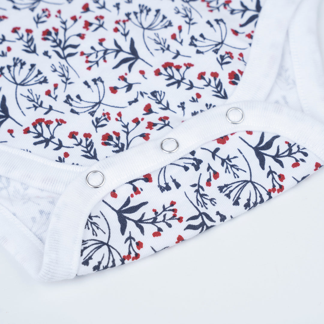 Poney Baby Girls White Tiny Flowers Short Sleeve Bodysuit
