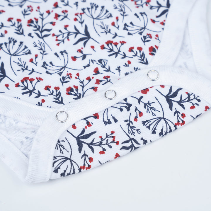 Poney Baby Girls White Tiny Flowers Short Sleeve Bodysuit
