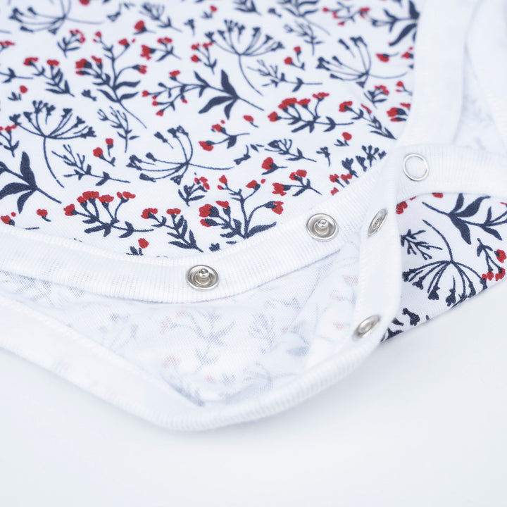 Poney Baby Girls White Tiny Flowers Short Sleeve Bodysuit