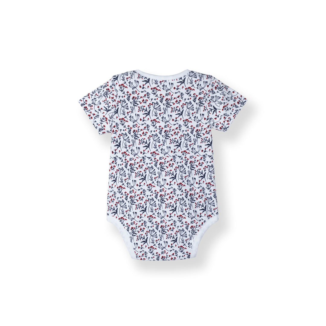 Poney Baby Girls White Tiny Flowers Short Sleeve Bodysuit