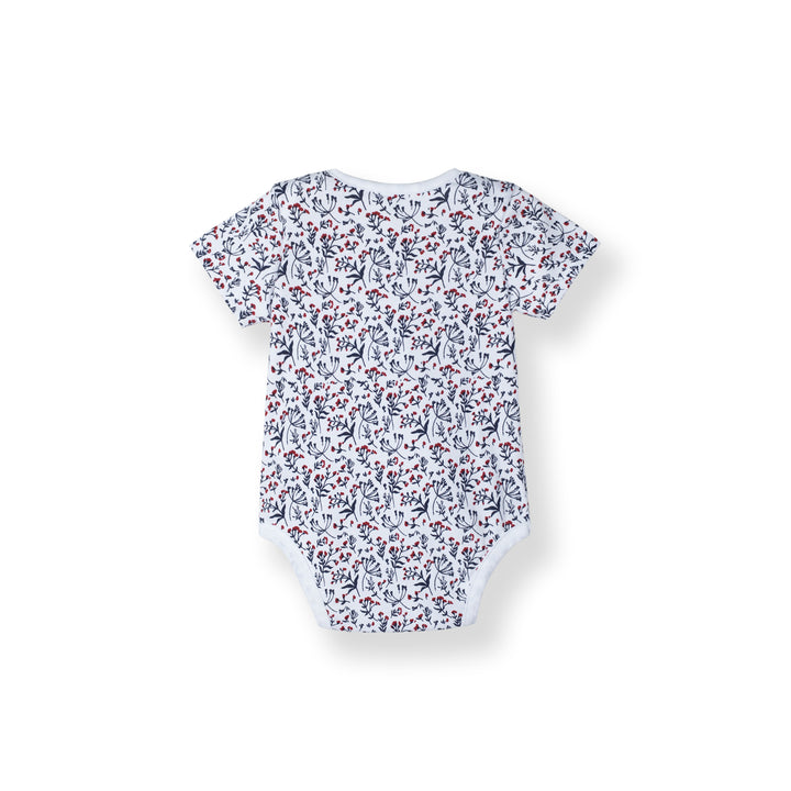 Poney Baby Girls White Tiny Flowers Short Sleeve Bodysuit
