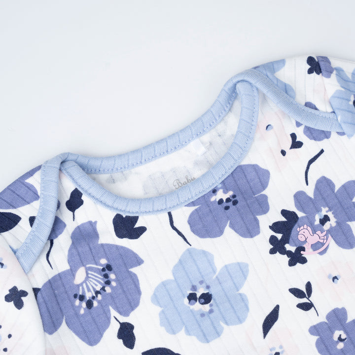 Poney Baby Girls Blue Floral Dreams Short Sleeve Bodysuit