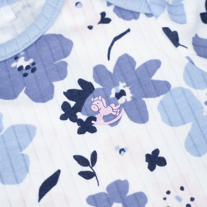 Poney Baby Girls Blue Floral Dreams Short Sleeve Bodysuit