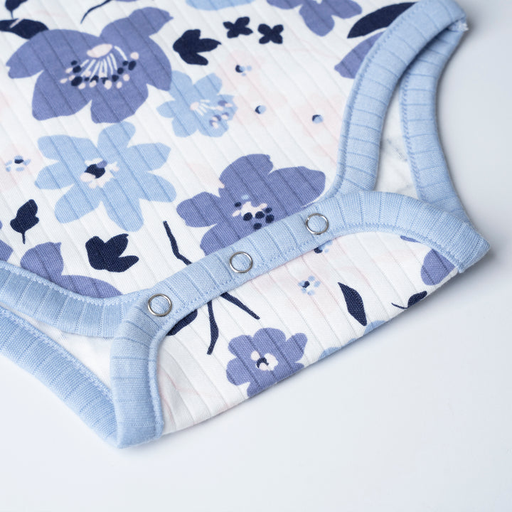 Poney Baby Girls Blue Floral Dreams Short Sleeve Bodysuit