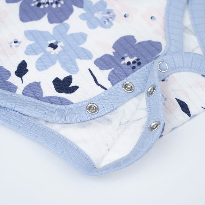 Poney Baby Girls Blue Floral Dreams Short Sleeve Bodysuit