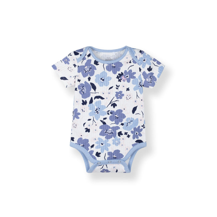 Poney Baby Girls Blue Floral Dreams Short Sleeve Bodysuit