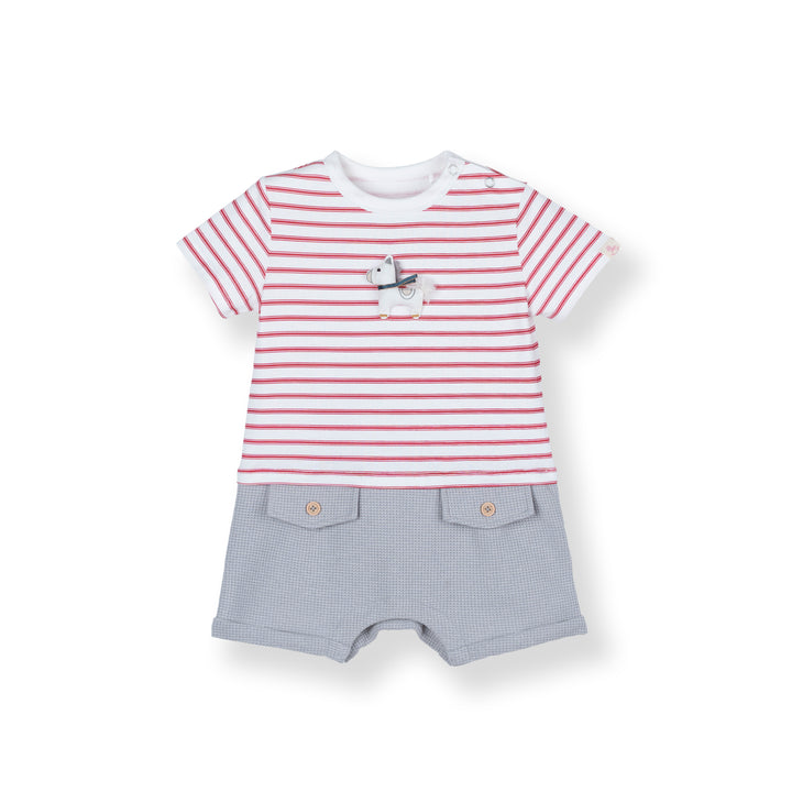 Poney Baby Boy Short Sleeve Combined Fabric Romper