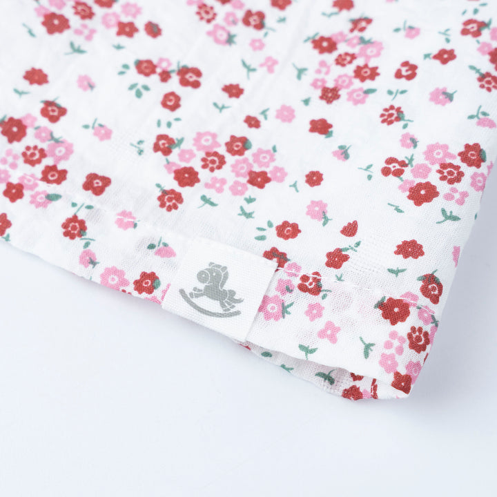 Baby Poney Girls Red Floral Pleated Short Sleeve Frill Blouse