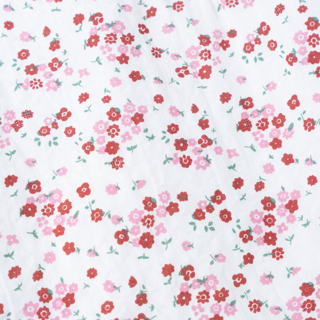 Baby Poney Girls Red Floral Pleated Short Sleeve Frill Blouse