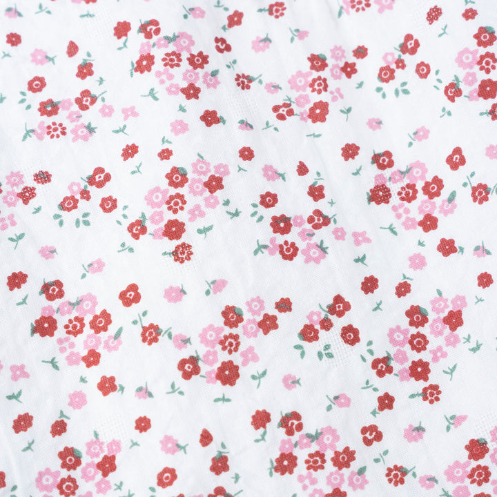 Baby Poney Girls Red Floral Pleated Short Sleeve Frill Blouse