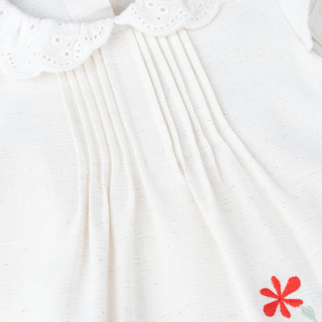 Baby Poney Girls Cream Lace Collar Pintucks Ruffled Short Sleeve Blouse