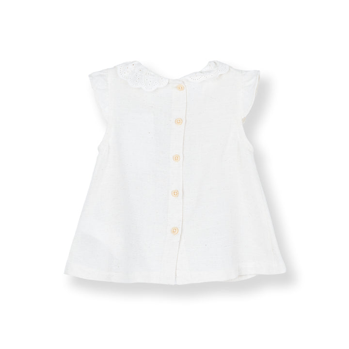 Baby Poney Girls Cream Lace Collar Pintucks Ruffled Short Sleeve Blouse