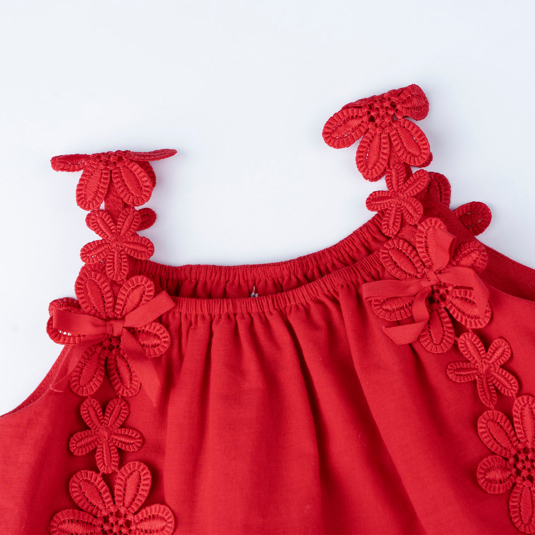 Baby Poney Girls Red Straight Neck Sleeveless Blouse