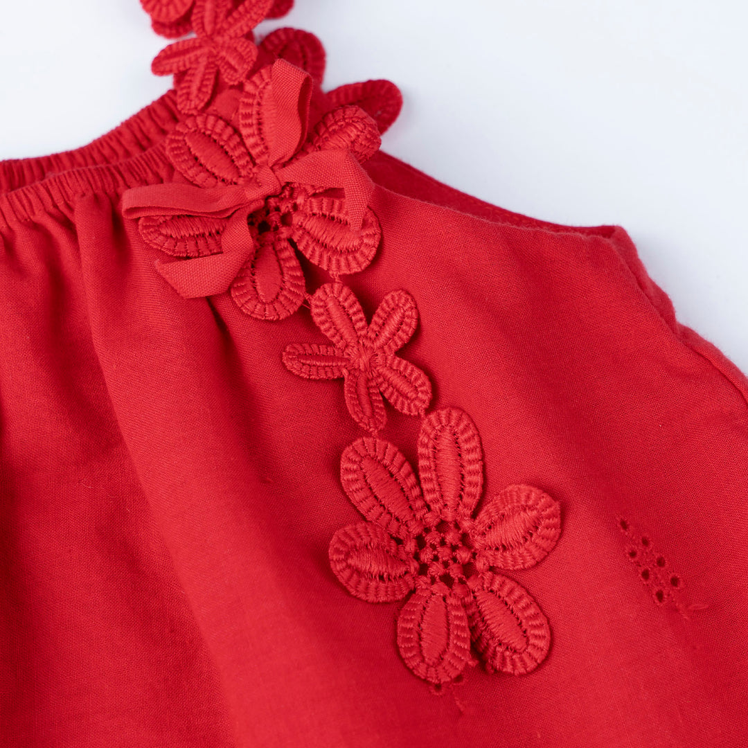 Baby Poney Girls Red Straight Neck Sleeveless Blouse