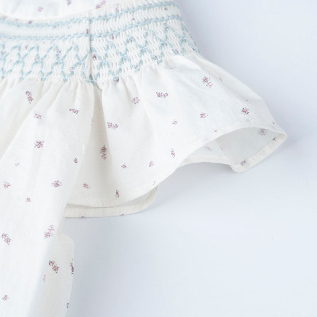 Baby Poney Girls White Round Neck Frill Short Sleeve Dress