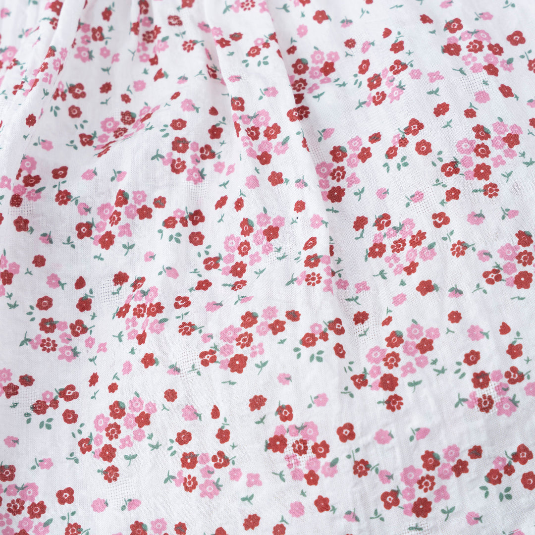 Baby Poney Girls Red Floral Round Neck Ruffled Short Sleeve Dress