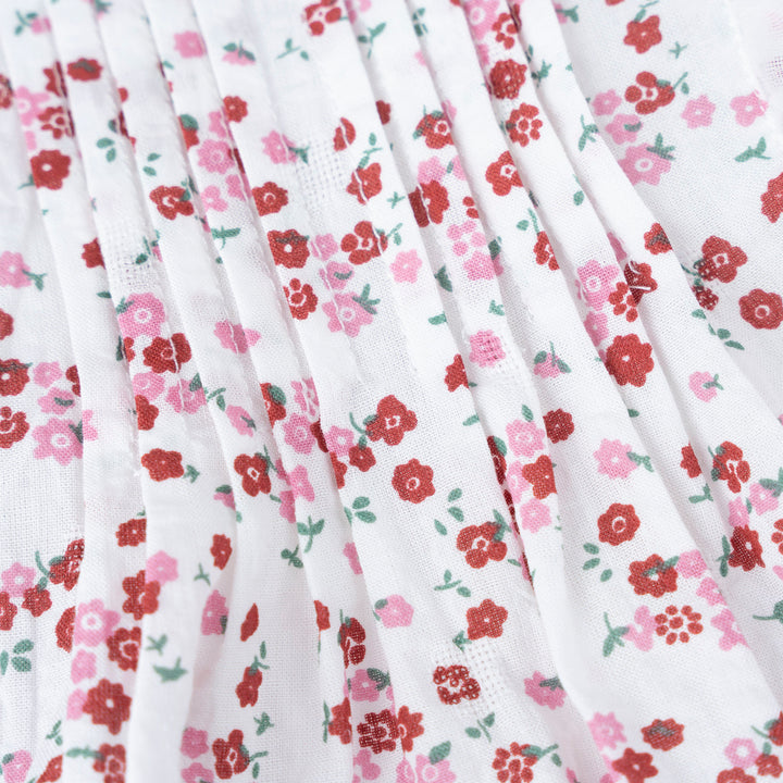 Baby Poney Girls Red Floral Round Neck Ruffled Short Sleeve Dress