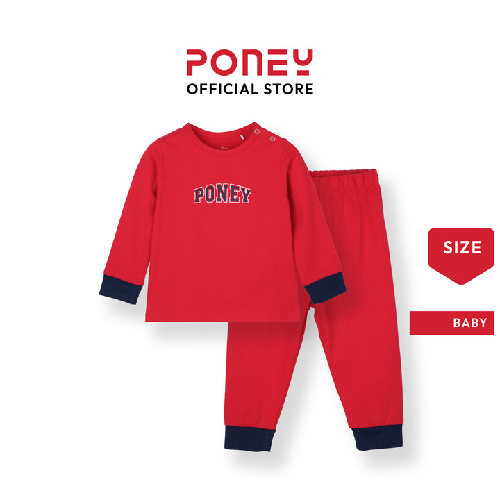 Baby Poney Boys Red Poney Logo Regular Fit Long Sleeve Top & Long Pants Pyjamas