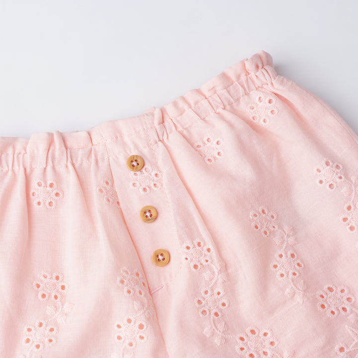 Baby Girl Pink Embroidered Ruffled Waist Shorts (3250501WB)
