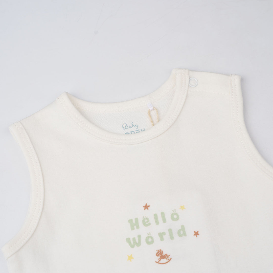 Baby Poney Boys White Hello World Sleeveless Bodysuit