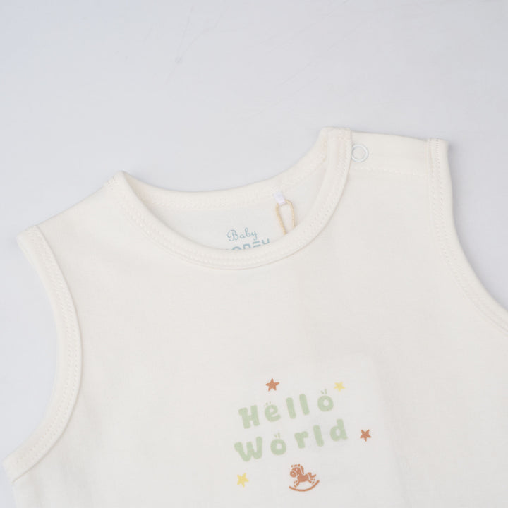 Baby Poney Boys White Hello World Sleeveless Bodysuit