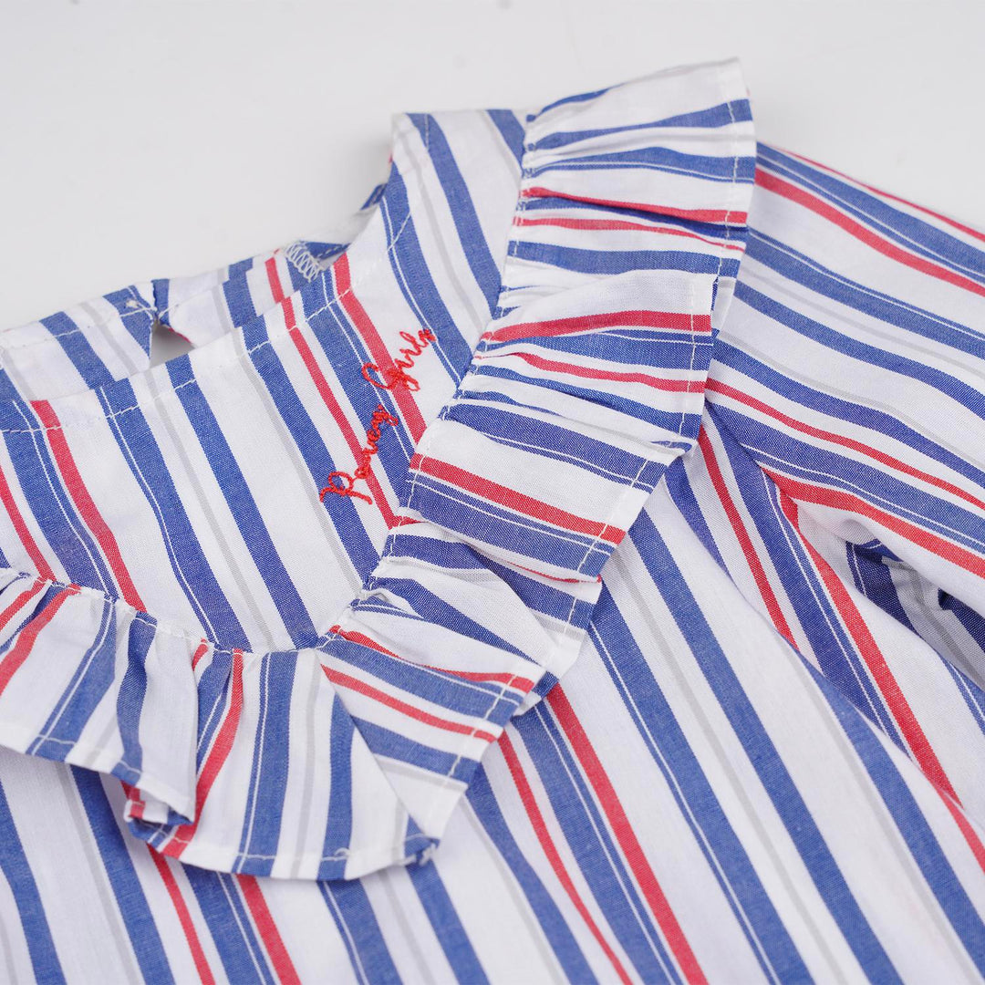 Poney Girls White 3/4 Sleeve Dress (Stripe) [Last Chance]
