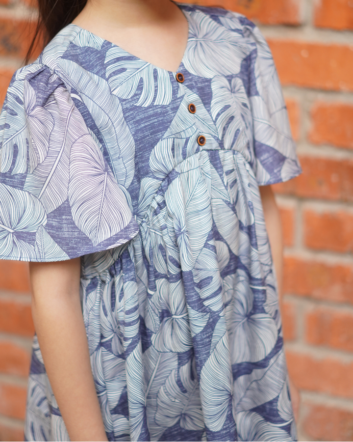 Poney Girls Blue Cloudy Printed Short Sleeve Dress